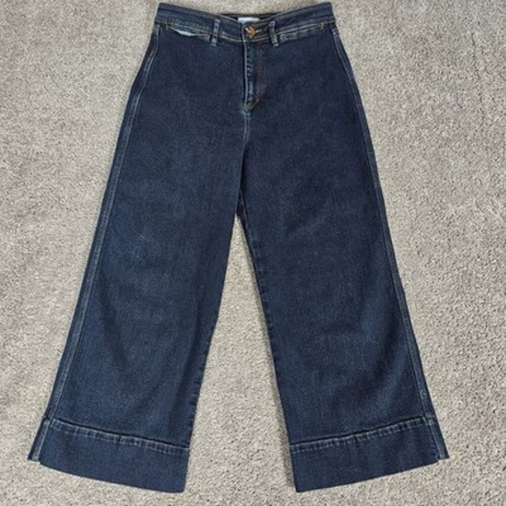 Loft Jeans Women's 30 Blue High Rise Wide Leg Ankle Stretch Boho Festival